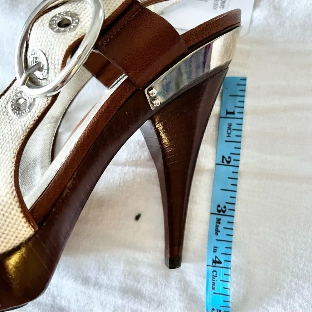 NEW Dolce & Gabbana Canvas Wooden Platform Open Toe Slingback EU 37 MSRP $795